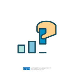 Data Analyst Hand Holding Icon for Representing Data Visualization with Bar Chart Elements in Modern Analytical Context