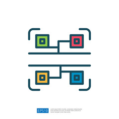 Abstract Colorful Data Analysis Structure With Connected Blocks And Nodes Representing Digital Information Flow and Analytics