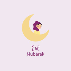 eid mubarak post. eid mubarak poster, eid mubarak illustration. hijab girl illustration