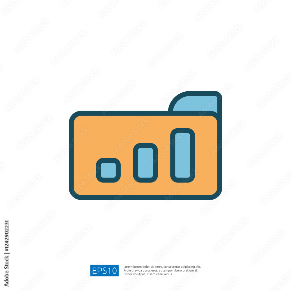 Poster data analysis folder icon representing growth trends and statistical charts in a business environmen