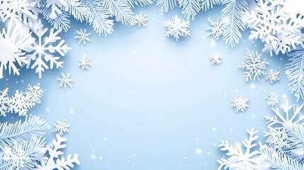 Winter snowflakes frame, pastel blue