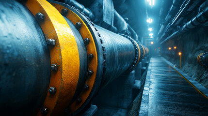Industrial Pipe in Underground Tunnel with Bright Lighting and Grungy Textures