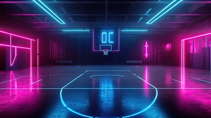Neon Lit Basketball Court Interior Design
