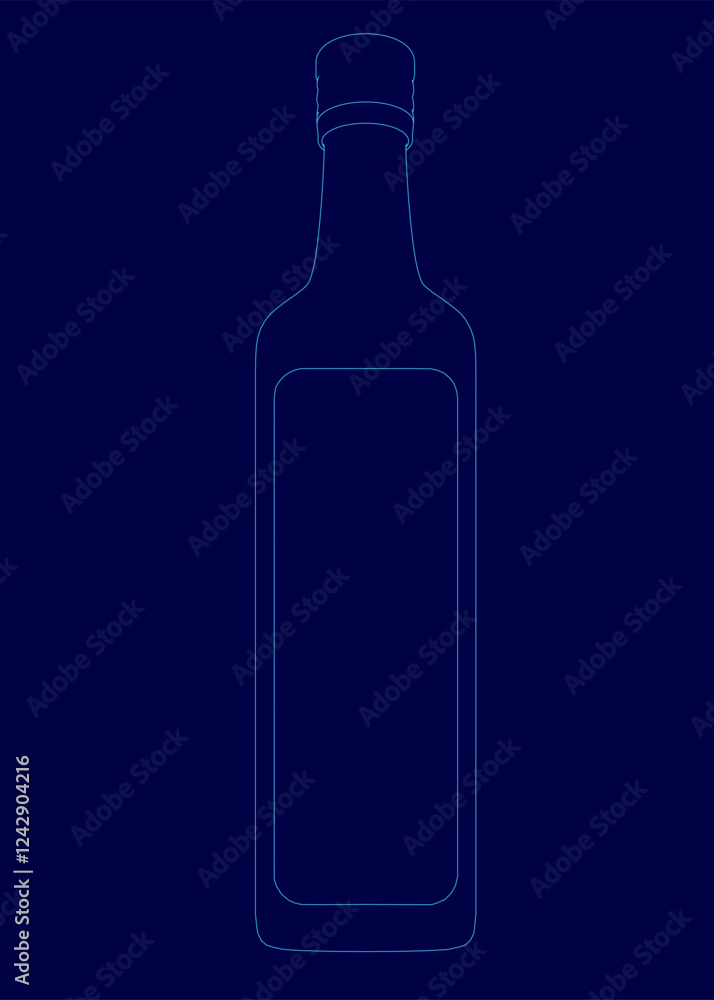 Poster a bottle is shown in a blue background. the bottle is empty and has a blue label. the bottle is a si