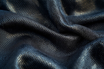 Black rubber-coated technical fabric texture with light reflections and shadows