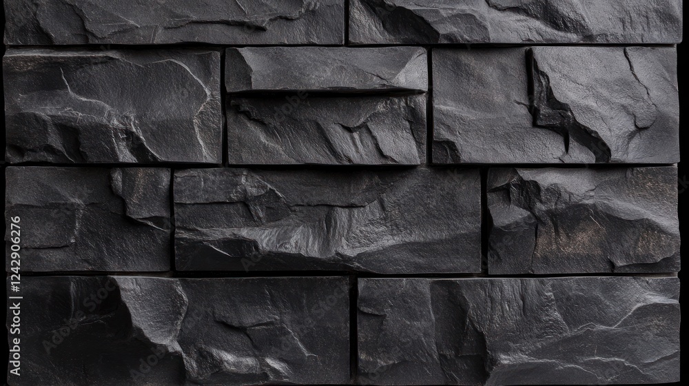 Poster dark gray stone wall block texture pattern