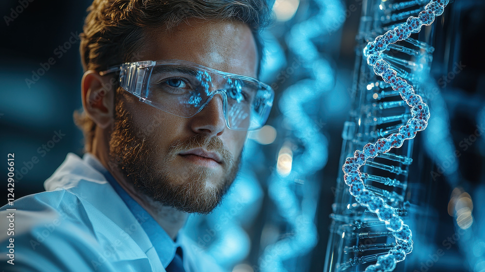 Aufkleber scientist utilizing advanced crispr technology in a futuristic lab to edit dna with focus on genetic