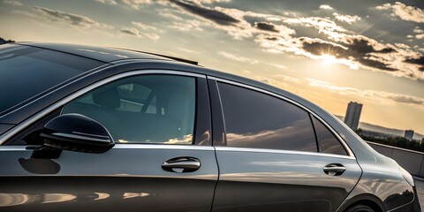 High-tech ceramic window tint on luxury vehicle, sleek design with sun protection features