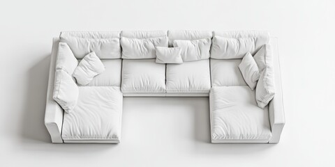 White Sectional Sofa with Numerous Pillows Arranged Comfortably