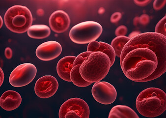 Microscopic View of Red Blood Cells and Cell Division in Bloodstream