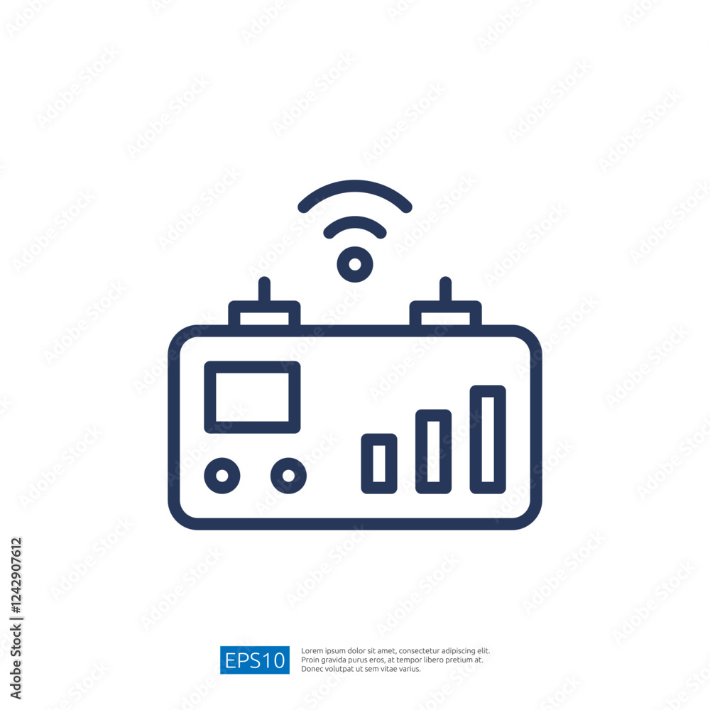 Poster data analysis tool displaying metrics with graphs and wireless connectivity icon