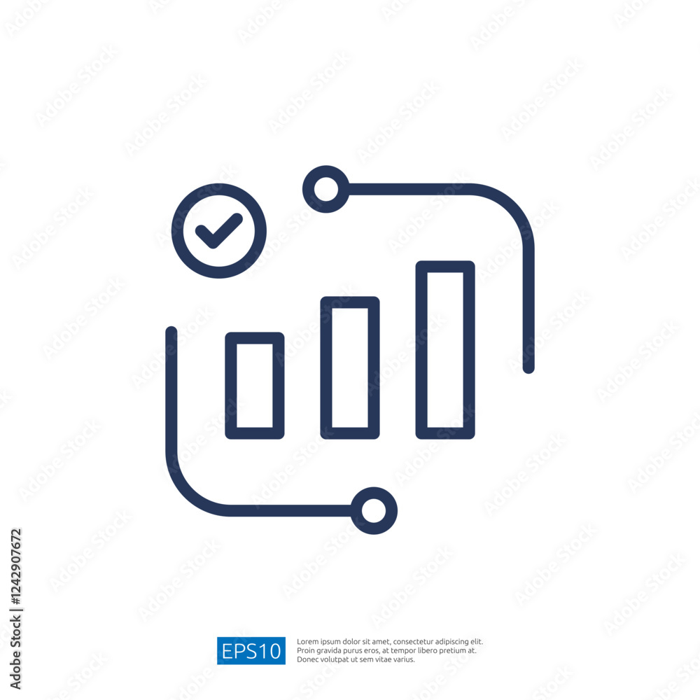 Poster data analysis icon featuring bar graph and check mark indicating successful metrics and performance 