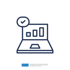 Laptop with Checkmark and Data Visualization Charts Representing Successful Data Analysis and Performance Metrics Assessment