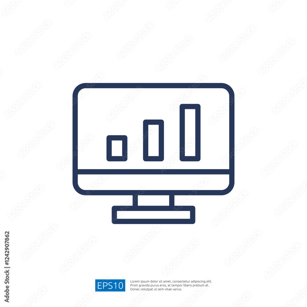 Poster data analysis concepts featuring bar graphs displayed on computer monitor for insights and performan