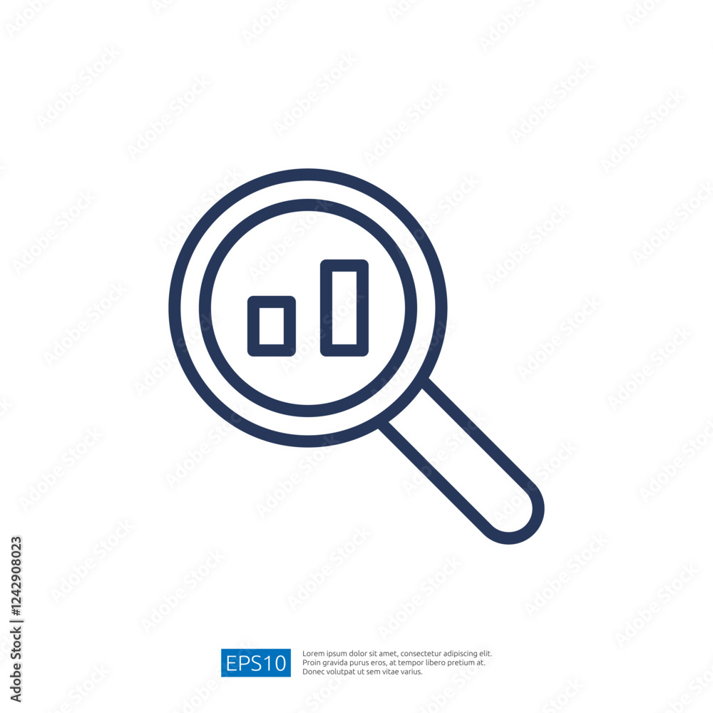 Poster magnifying glass over bar graph representing data analysis insights and progress evaluation in busin