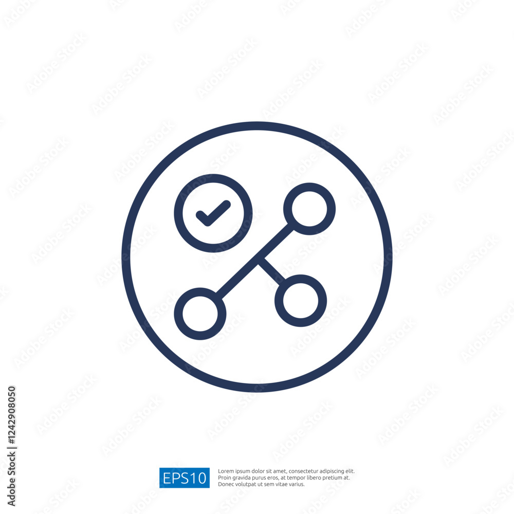 Poster data analysis icon featuring connectivity and check mark symbolizing progress and time management fo