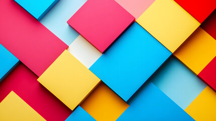 Brightly colored cubes arranged in an abstract, layered composition, creating a fun and vibrant visual ideal for modern design.
