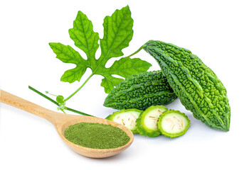 Bitter melon or bitter gourd powder isolated