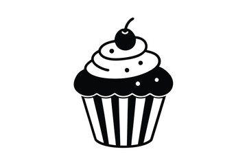  Whimsical Black and White Cartoon Cupcake Coloring Page