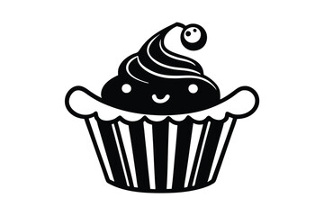  Whimsical Black and White Cartoon Cupcake Coloring Page