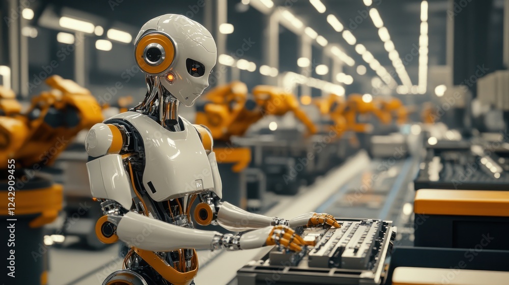Aufkleber Advanced Robot Operates Industrial Machinery in Factory Setting