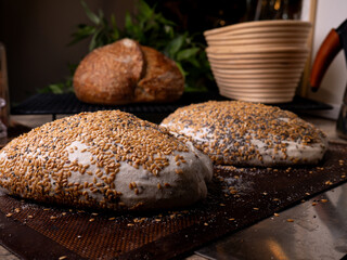 raw Multigrain multiseed Artisan Sourdough Bread with chia seed and flaxseed.