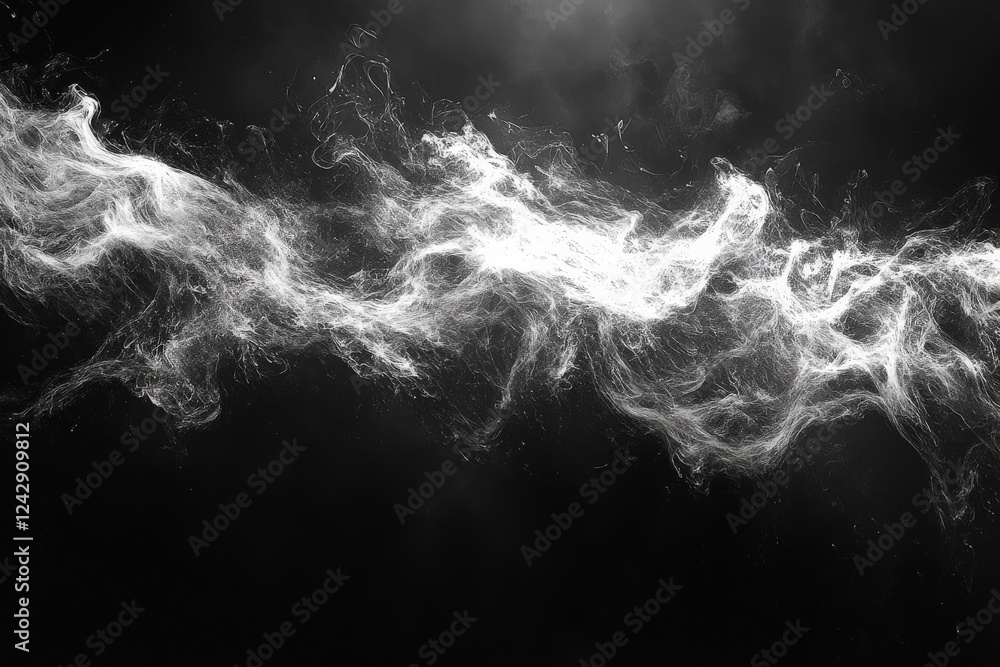 Poster swirling white smoke against a dark background creating an abstract pattern in the air