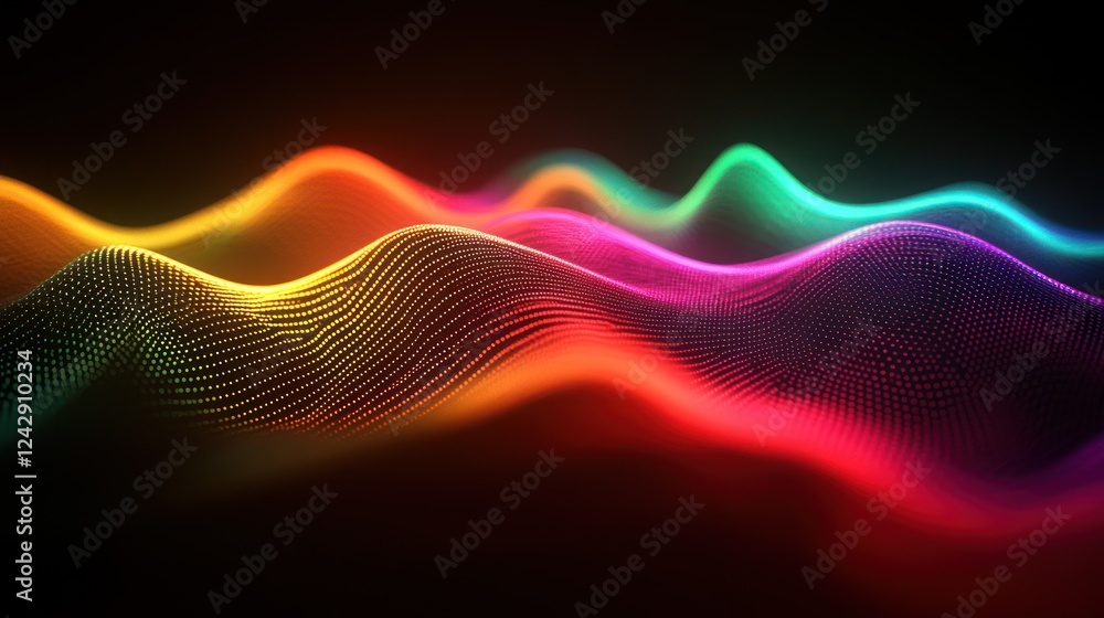 Poster abstract colorful waves of light data visualization