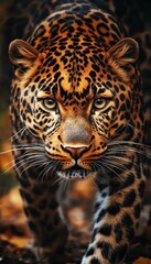 Fototapeta premium Stunning image of a majestic leopard displaying its beauty and power in the wild for nature lovers