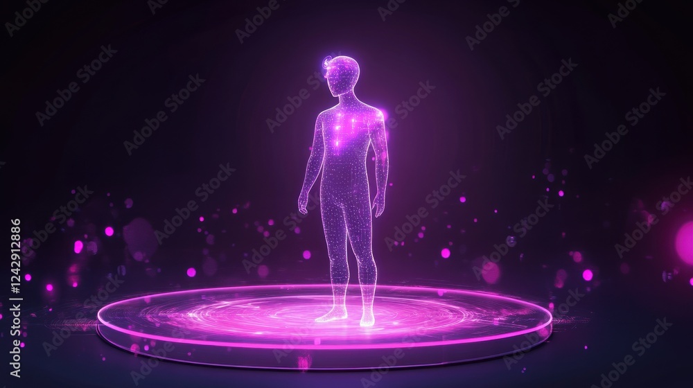 Poster Digital Humanoid Stands On Illuminated Platform
