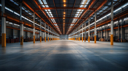 Spacious and Modern Warehouse Interior with Bright Lighting