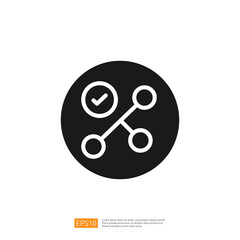 Naklejka premium Circular Icon Representing Data Analyst Process with Checkmark and Connection Nodes for Workflow Efficiency and Performance Tracking