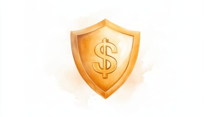Golden shield protecting dollar sign, symbolizing financial security, investment protection, and wealth preservation