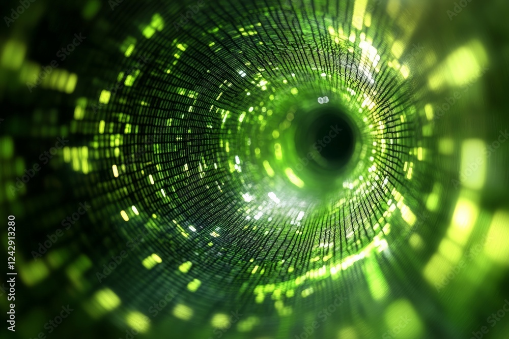 Aufkleber Visual representation of data flow in a futuristic tunnel with green light effects and digital patterns