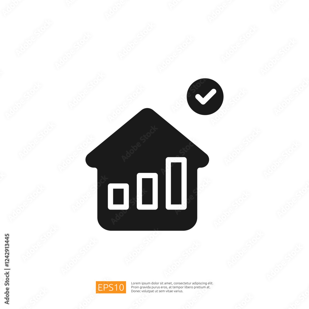 Poster symbol representing business growth through data analysis and financial progress with a check mark i