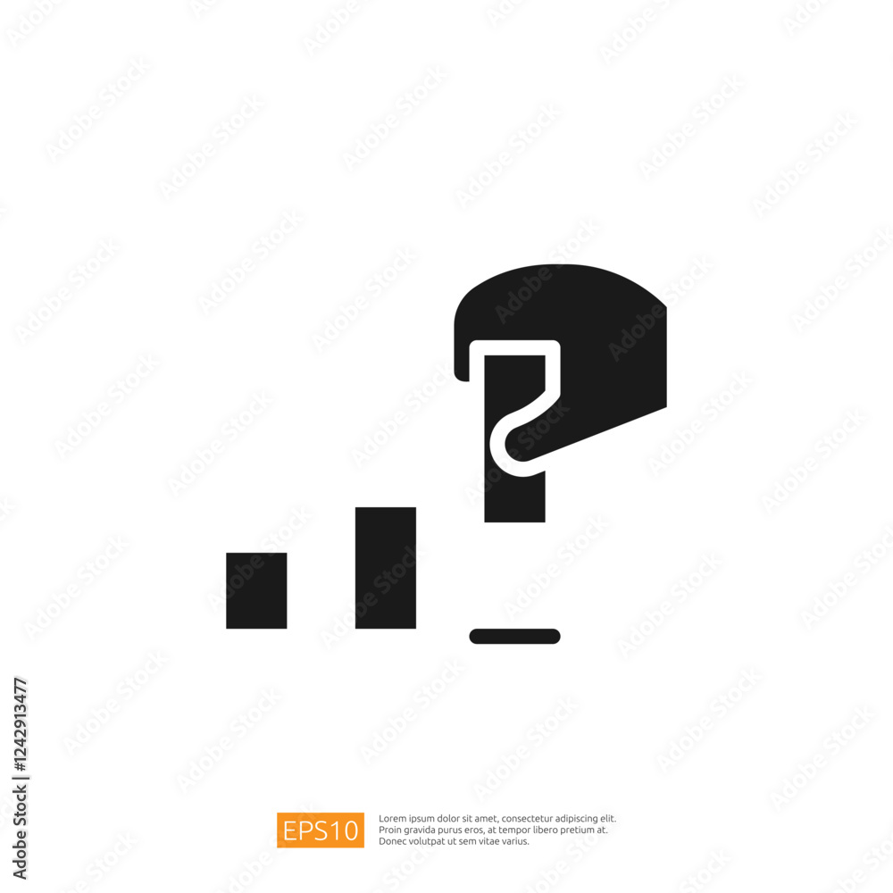 Poster question mark over bar chart representing data analysis and curiosity in business intelligence and p