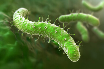 Fototapeta premium Microscopic view of probiotics bacteria in human stomach, showing Escherichia coli and other organisms involved in digestion and health care