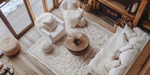 Cozy Cabin Living Room with Rustic Decor and Fireplace