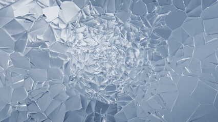 Shattering glass in high detail, 3D rendering.