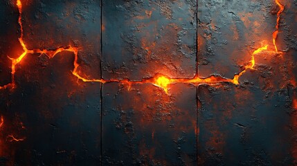 Fototapeta premium A rugged industrial background with aged iron textures and glowing cracks
