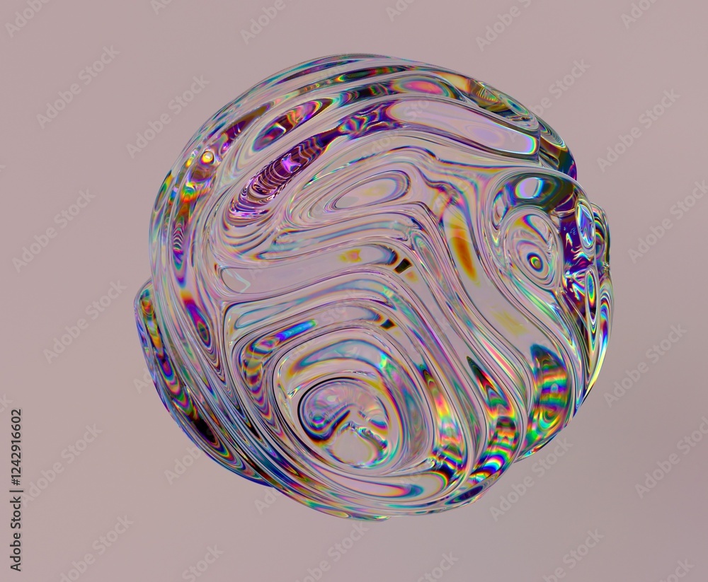 Aufkleber sphere made of glass with holographic light aberrations. bold bright illustration in a futuristic su