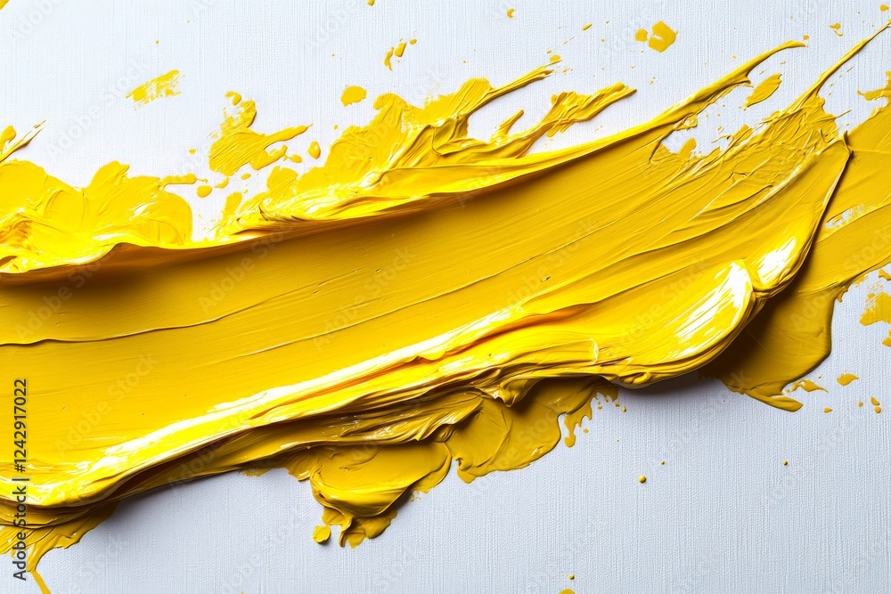 Poster bright yellow paint stroke on textured canvas creating a vibrant artistic expression in contemporary