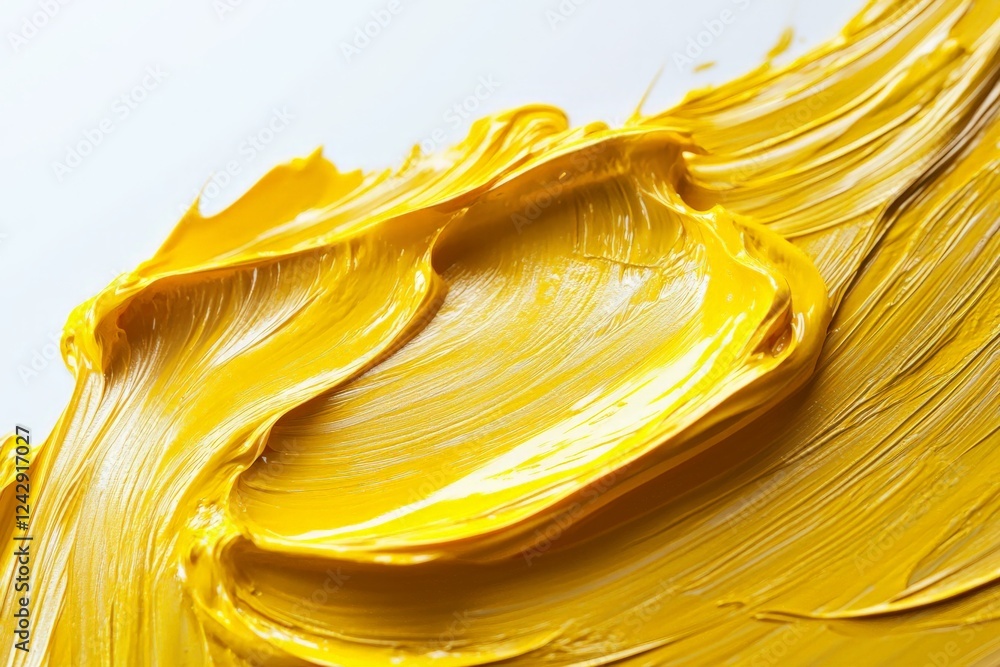 Poster Bright yellow paint swirls across a canvas creating vibrant textures in artistic expression