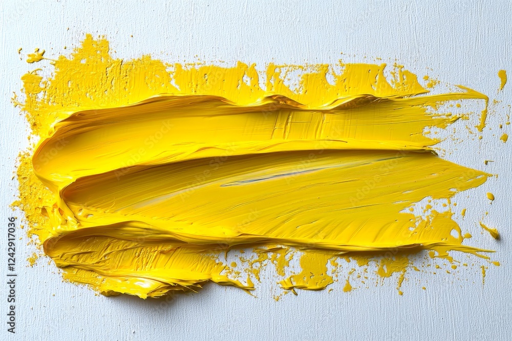 Aufkleber bright yellow paint stroke on canvas showcasing vibrant artistic expression and creativity in a stud