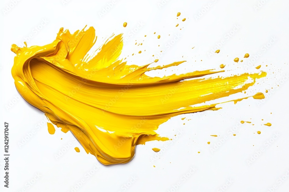Poster Bright yellow paint swirls across a clean white surface creating a vibrant artistic texture and dynamic movement