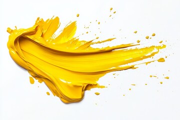 Bright yellow paint swirls across a clean white surface creating a vibrant artistic texture and...