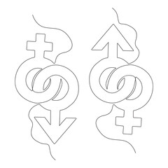 one line drawing of male and female gender sign icons.