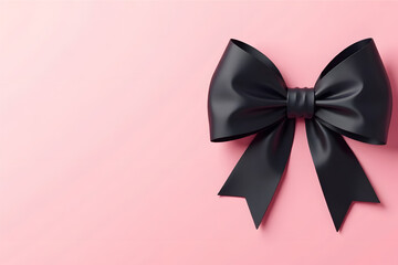 Pink background with black satin bow. Place for your text 