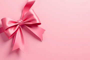 Pink background with pink satin bow. Place for your text 