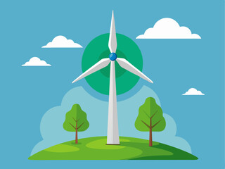 Wind Turbine on Green Hill - Renewable Energy and Sustainable Environment Concept